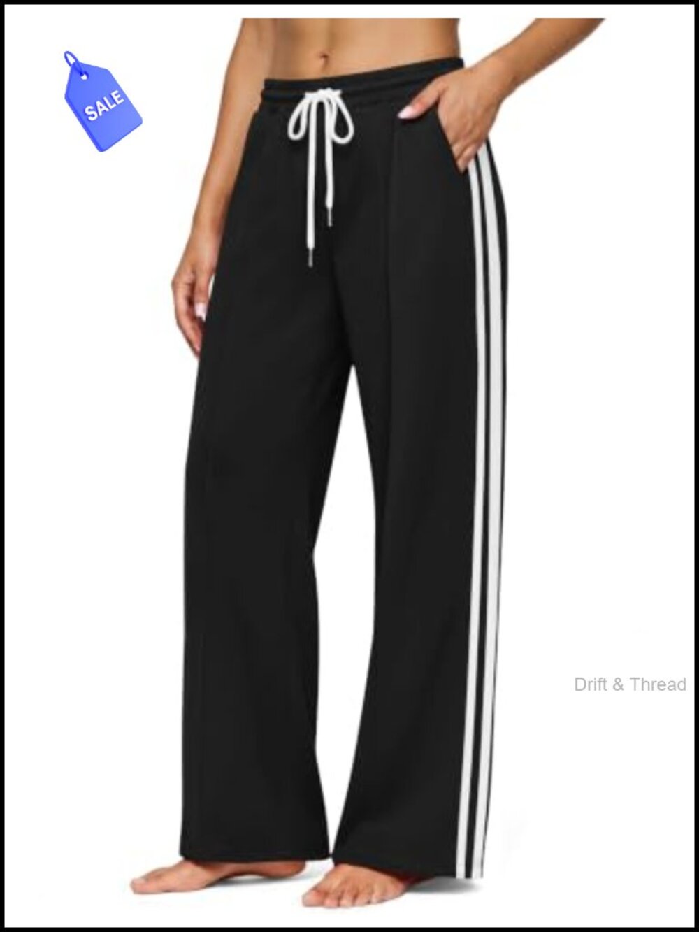 Wide Leg Track Pants Striped Sweatpants Athletic Running Joggers with Pockets